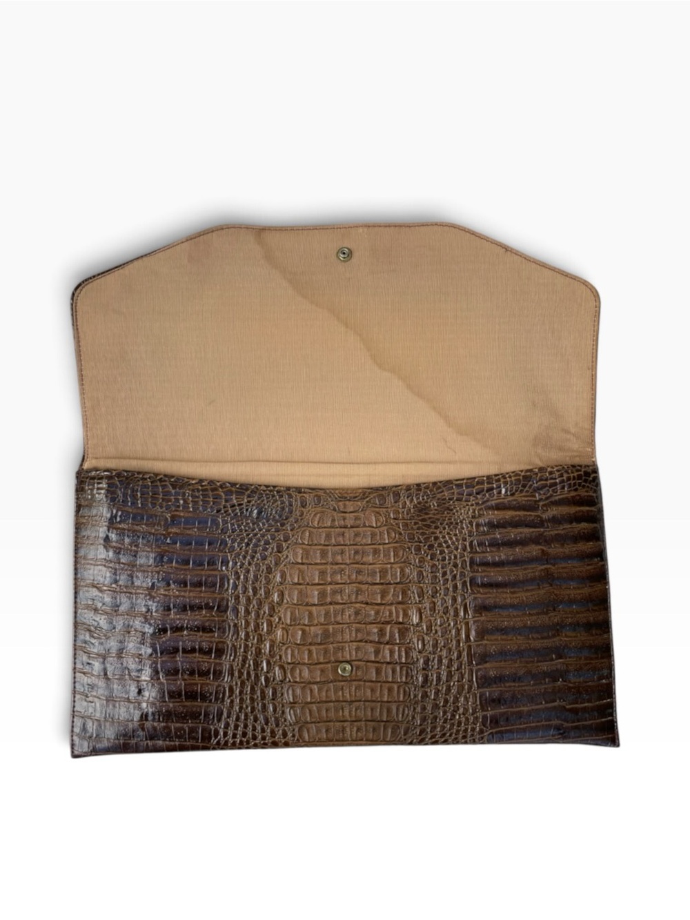 Vintage Genuine Hornback Crocodile Envelope Clutch Bag Brown Large 15.5” - Picture 6 of 11